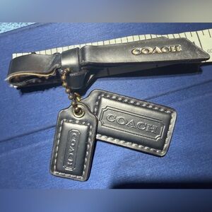 COACH 3pc LEATHER Tassel Hang Tag Key Fob Bag Charm Keychain Graphite Gray